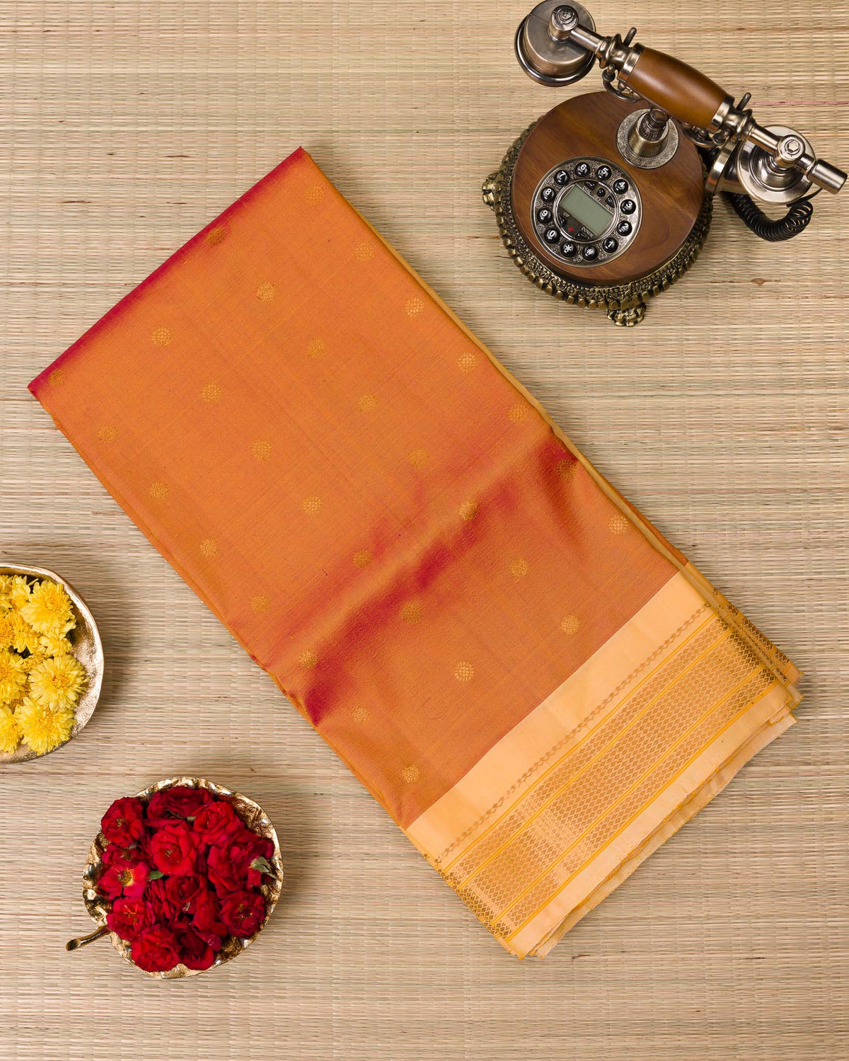 Orange Pure Gadwal with Meenakari Tissue Pallu