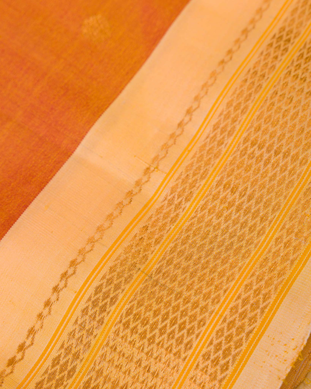 Orange Pure Gadwal with Meenakari Tissue Pallu