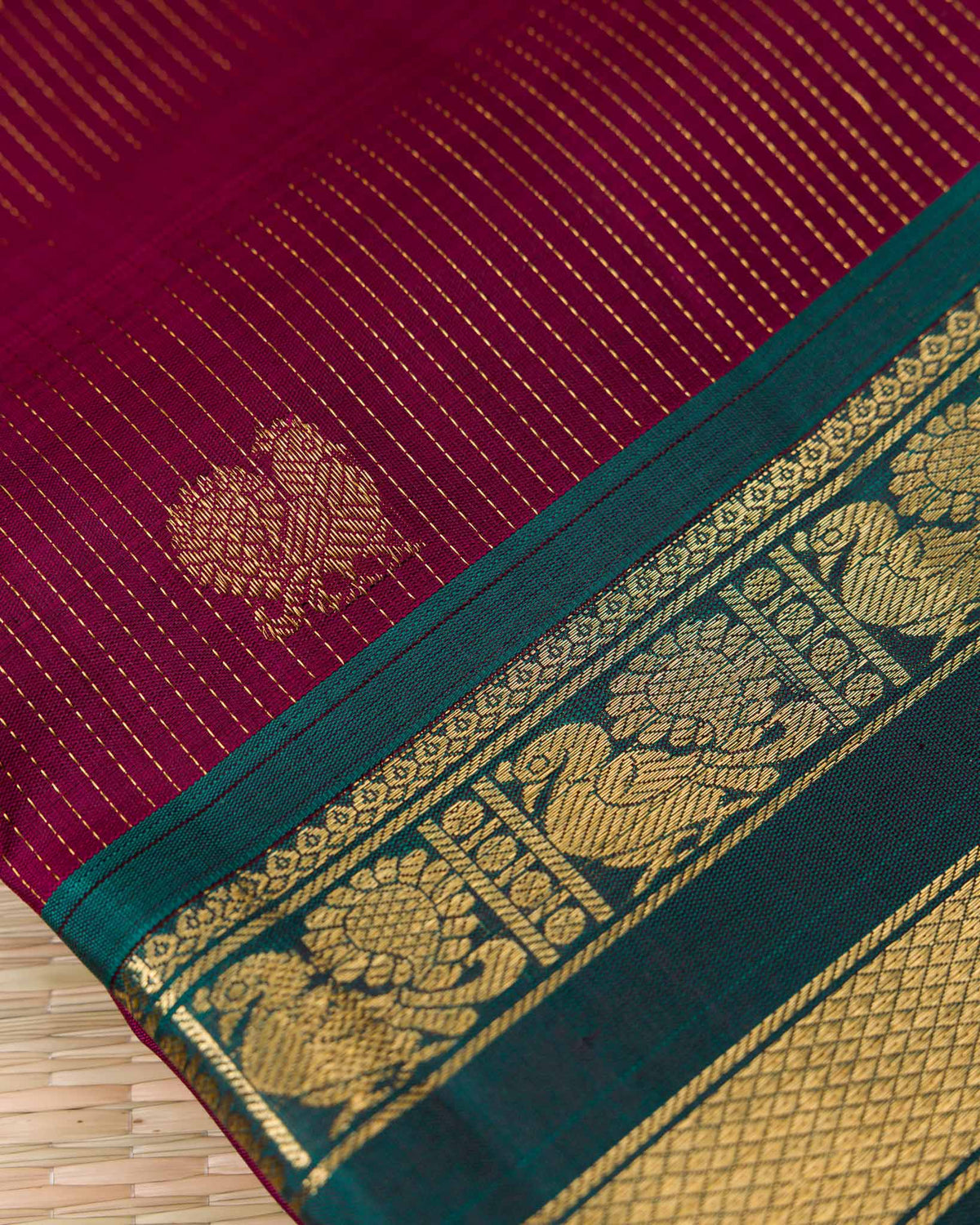Magenta Pink & Green Kanjivaram – Vairavoosi with Varasapeti Border