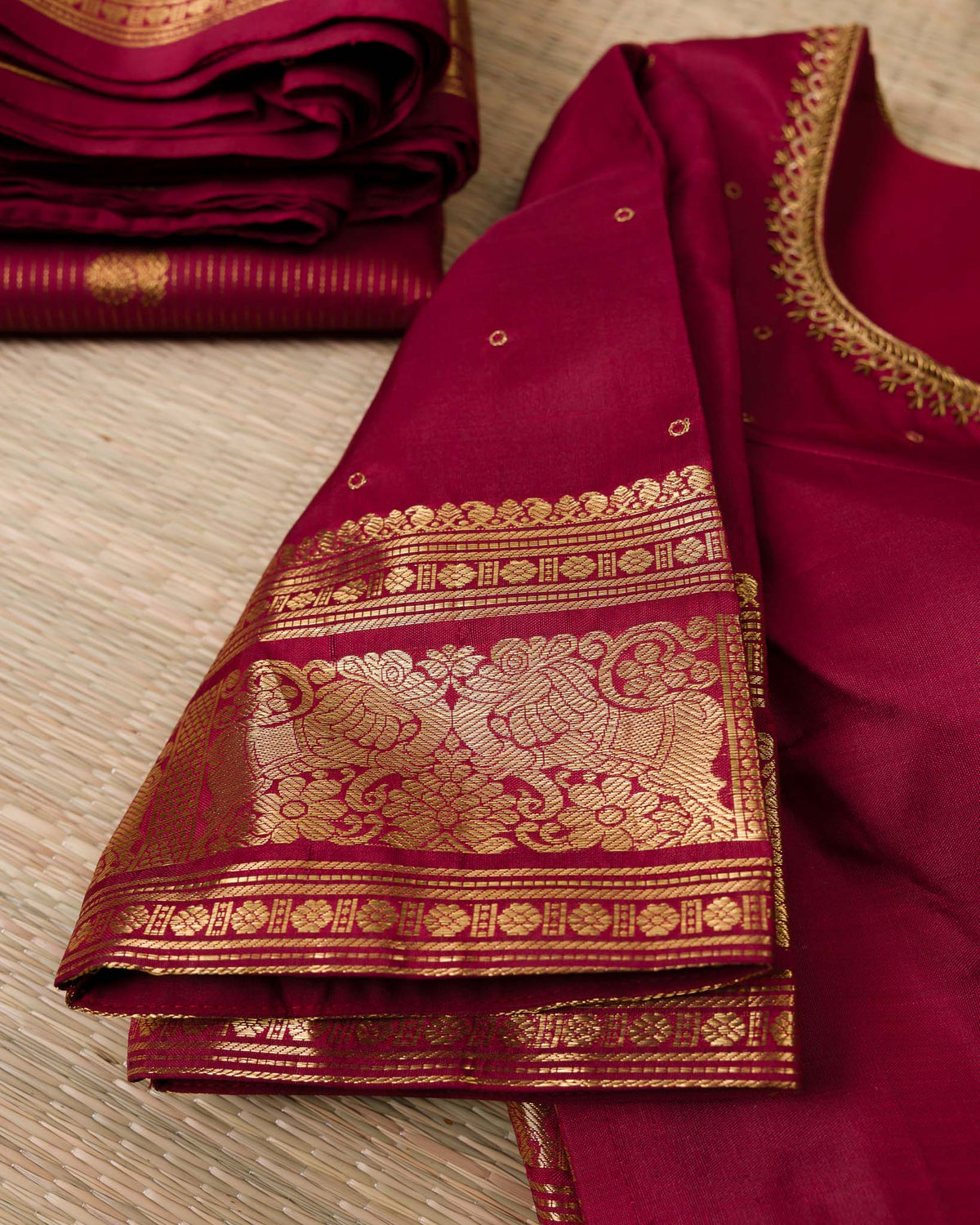 Deep Red-Pink Vairavoosi Kanjivaram