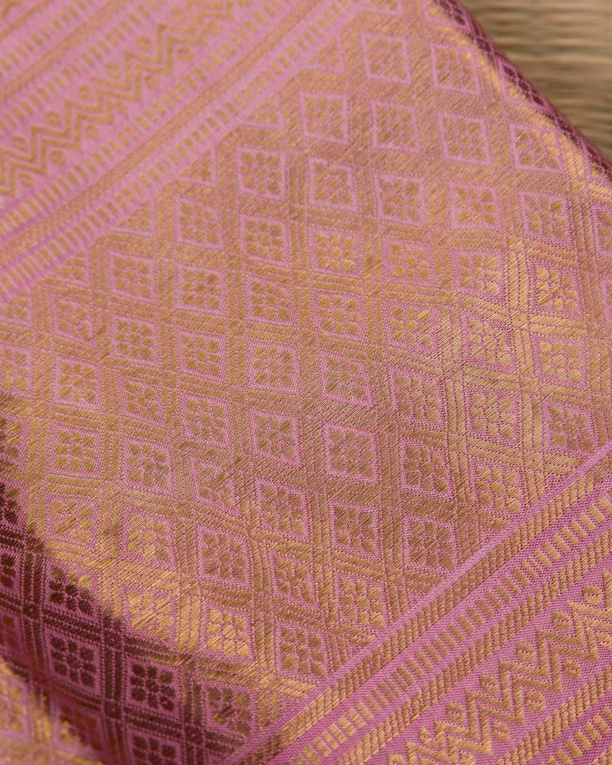 Brown & Blush Pink Pure Kanjivaram with Maggam Work Blouse