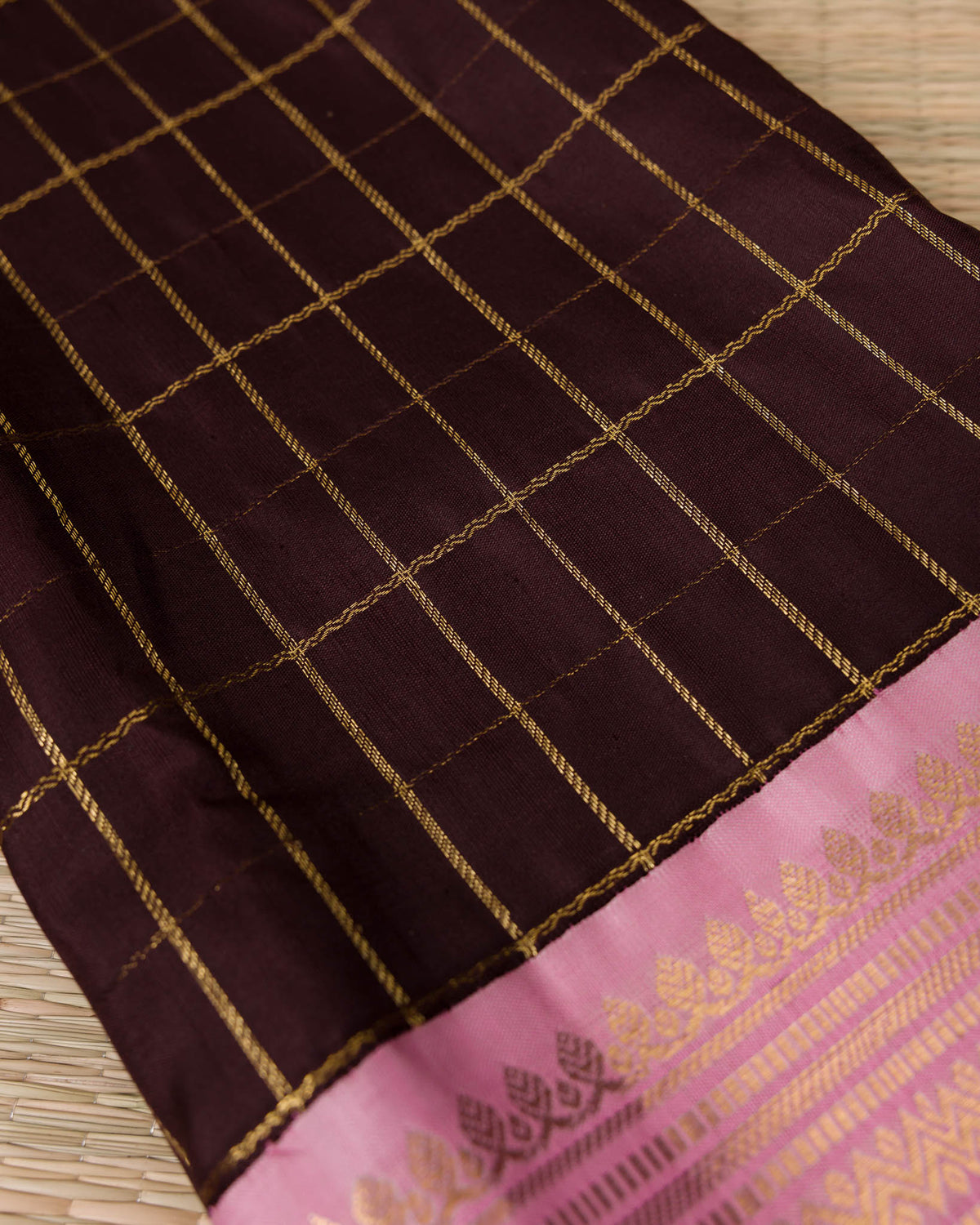 Brown & Blush Pink Pure Kanjivaram with Maggam Work Blouse