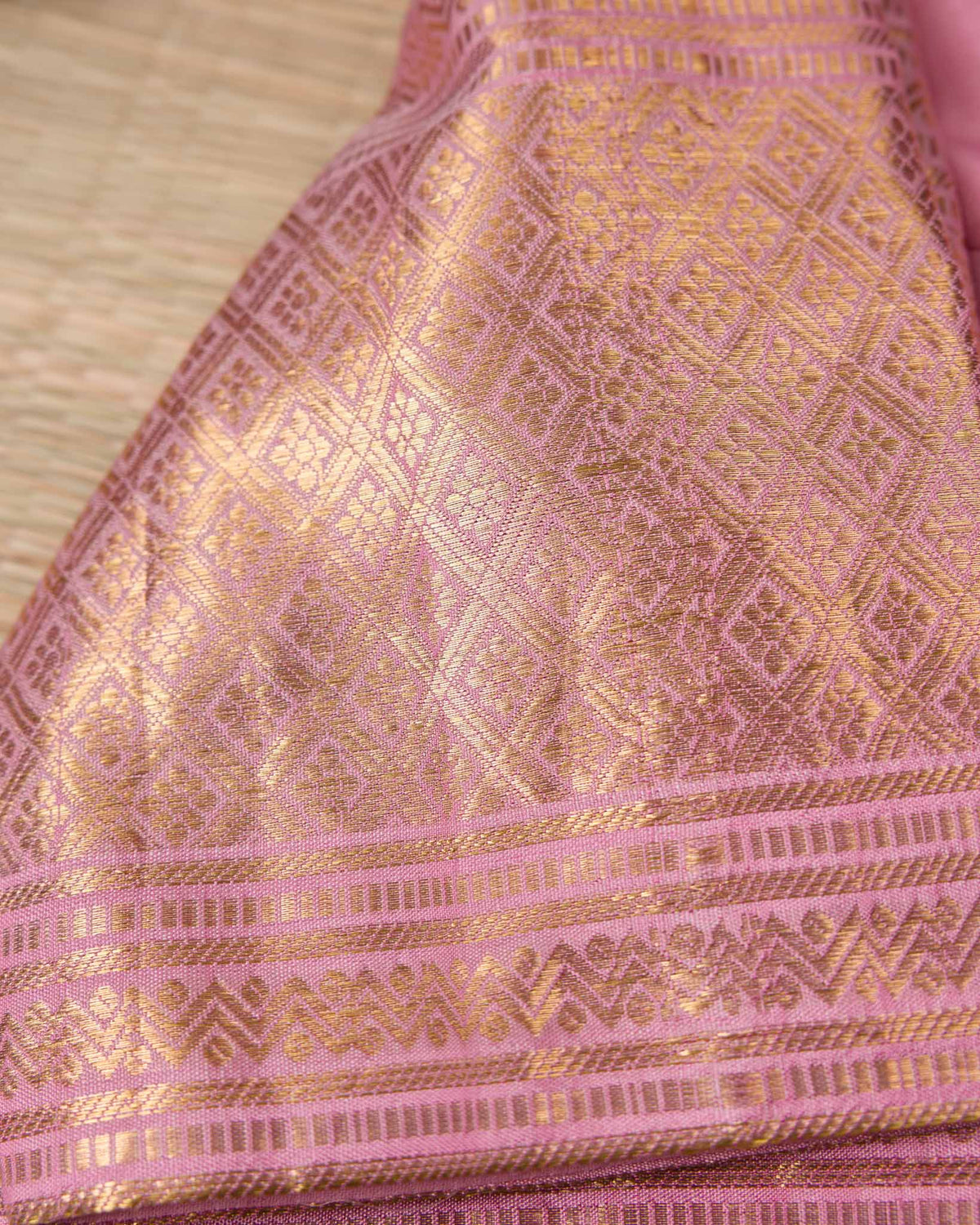 Brown & Blush Pink Pure Kanjivaram with Maggam Work Blouse