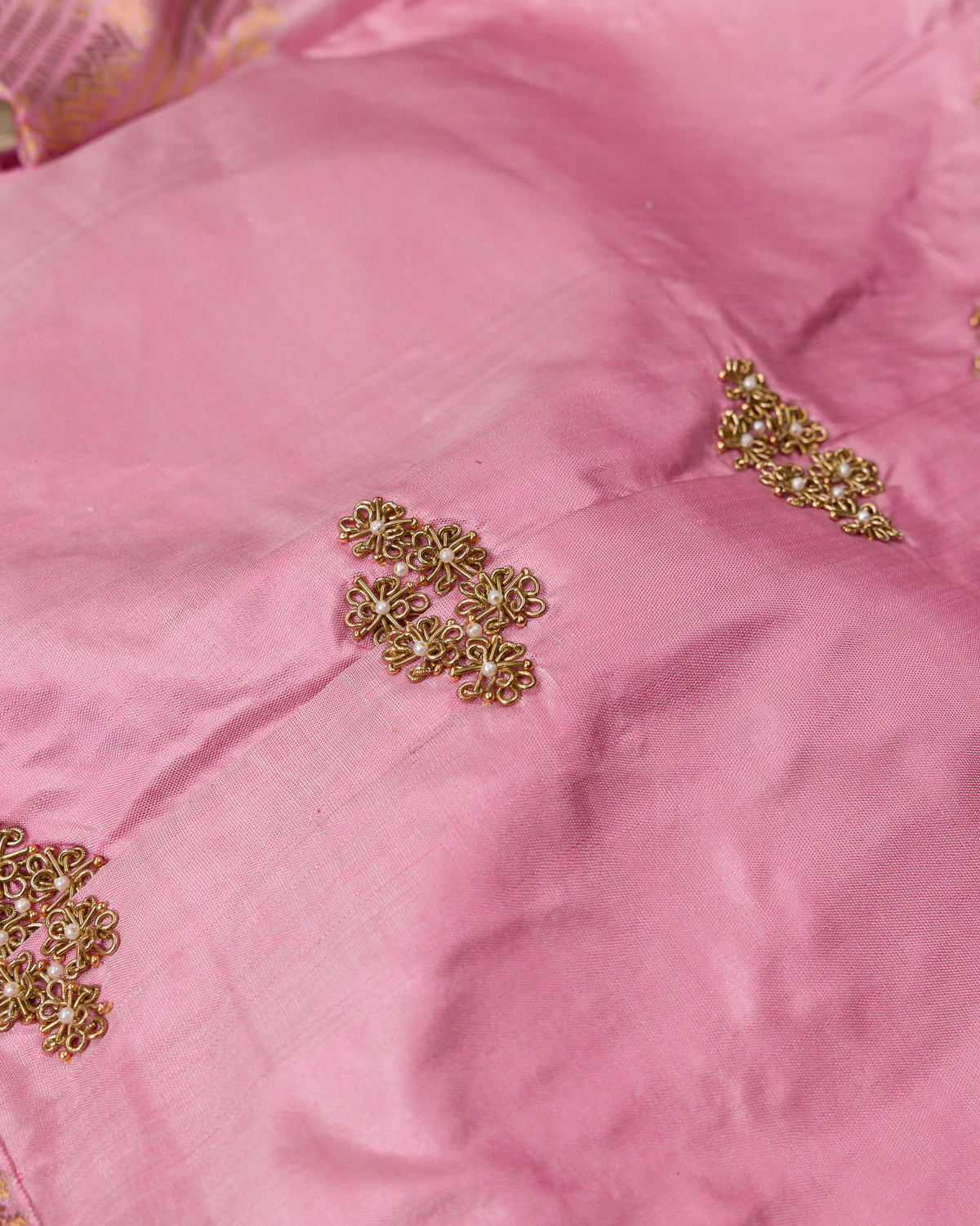 Brown & Blush Pink Pure Kanjivaram with Maggam Work Blouse