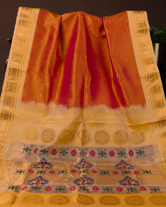 Orange Pure Gadwal with Meenakari Tissue Pallu