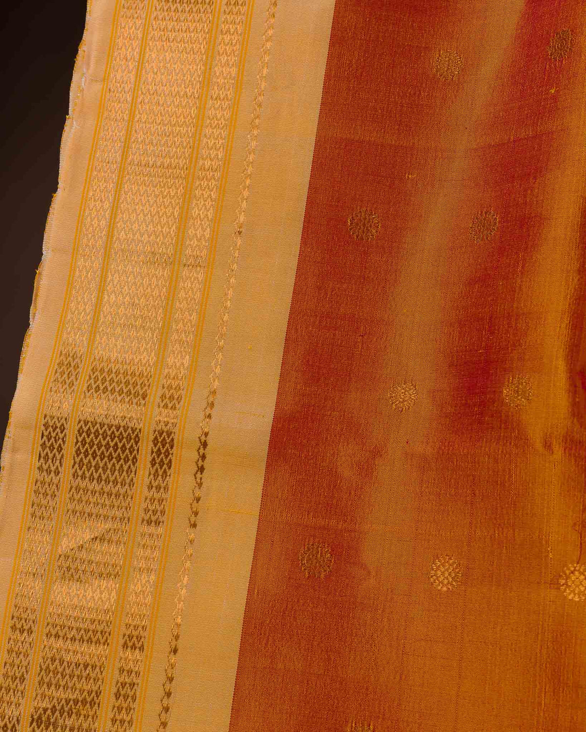 Orange Pure Gadwal with Meenakari Tissue Pallu