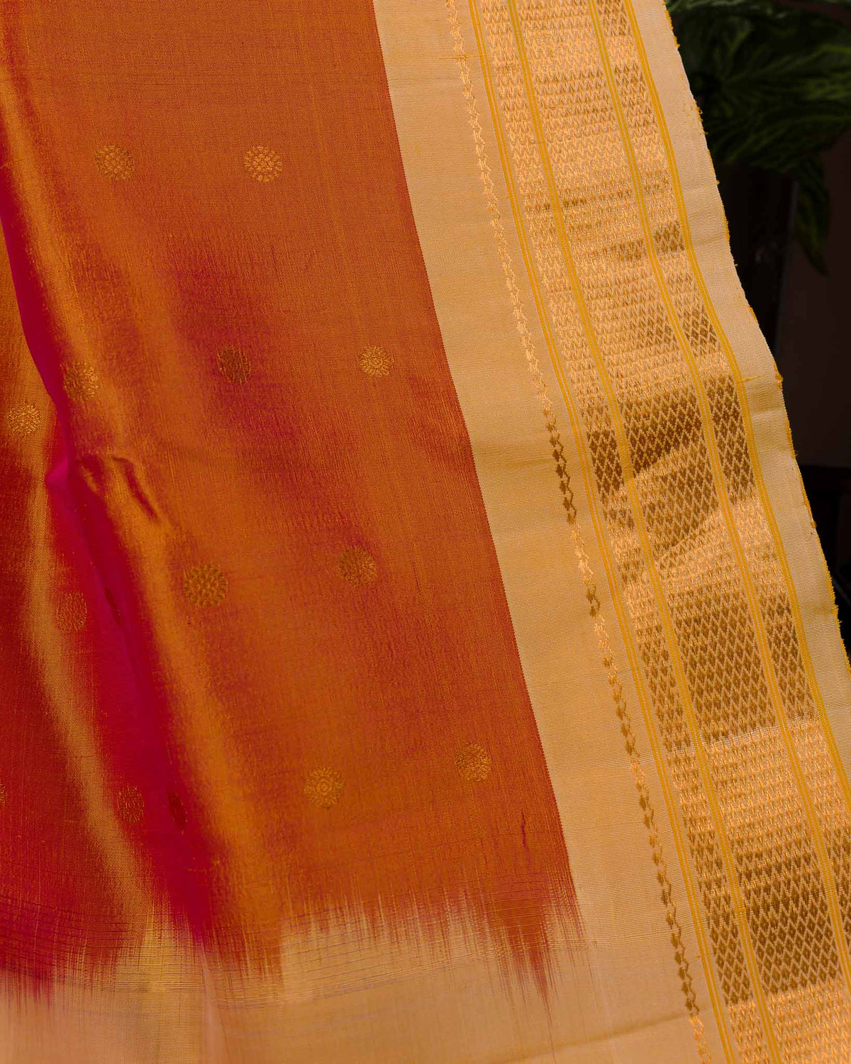 Orange Pure Gadwal with Meenakari Tissue Pallu