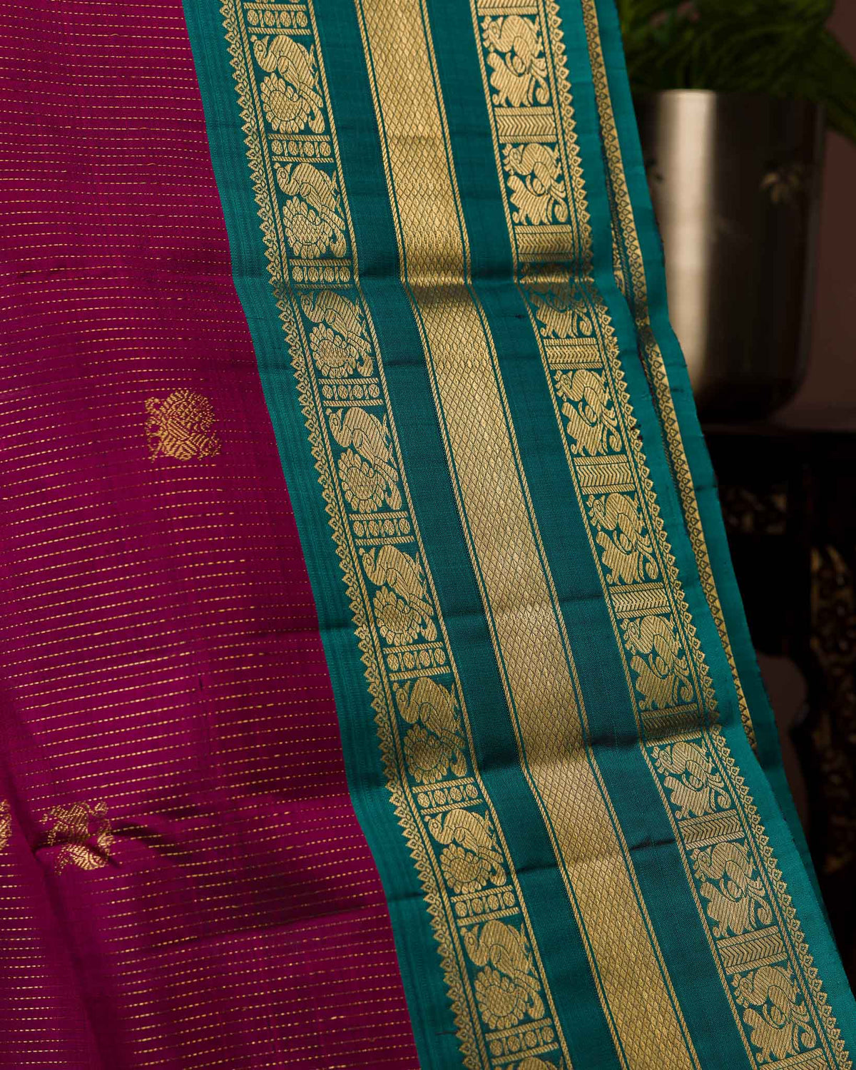Magenta Pink & Green Kanjivaram – Vairavoosi with Varasapeti Border