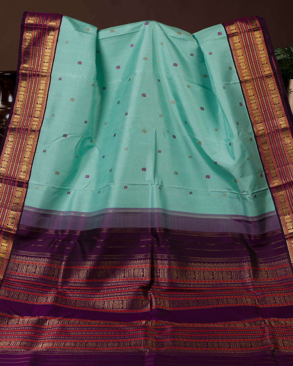 Aqua Blue Pure Kanjivaram with 2gm Zari